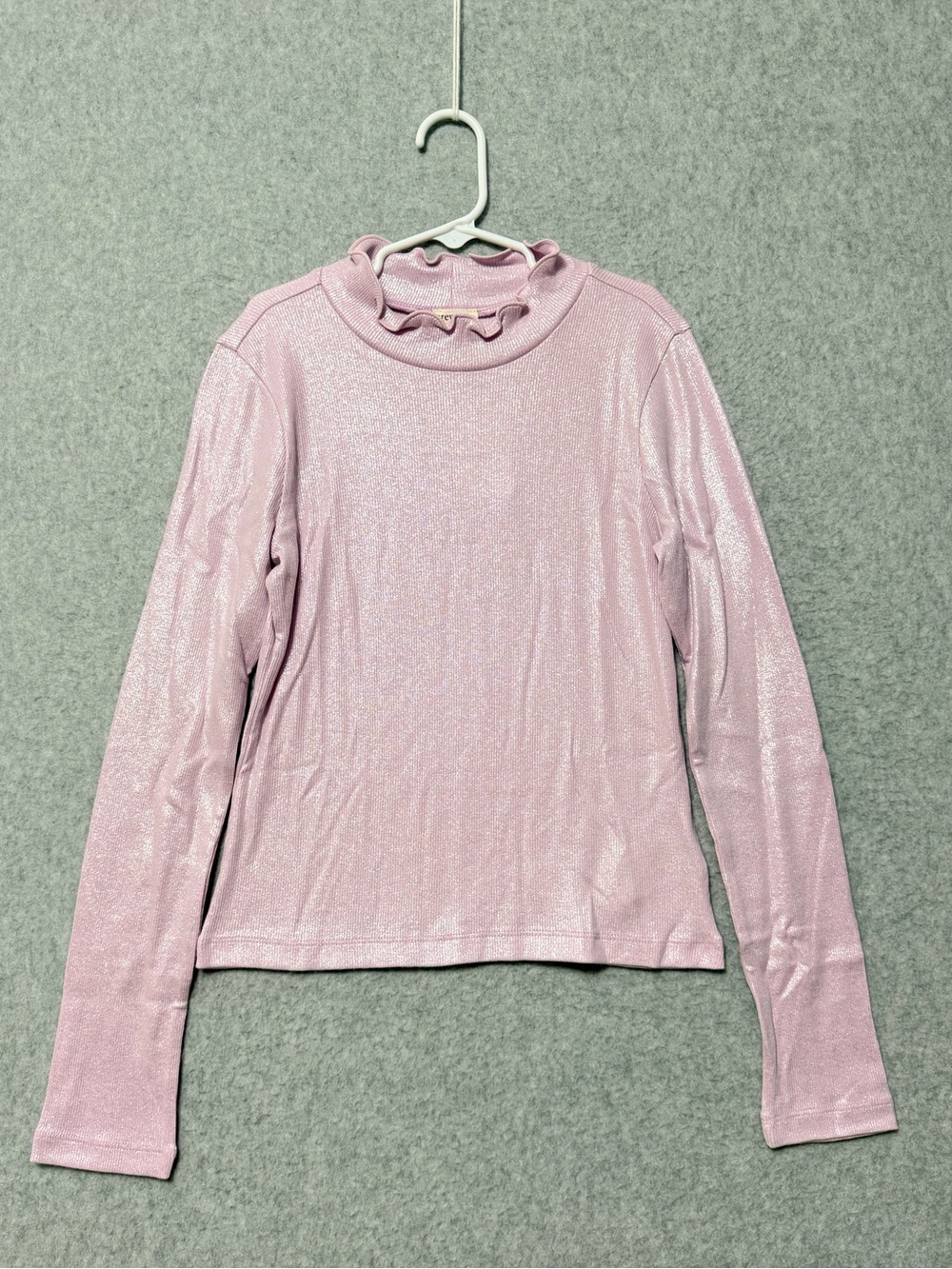 Crewcuts Girls Ribbed Mock Neck Top NWT Size 10/11 Pink Sparkle Lettuce Edge